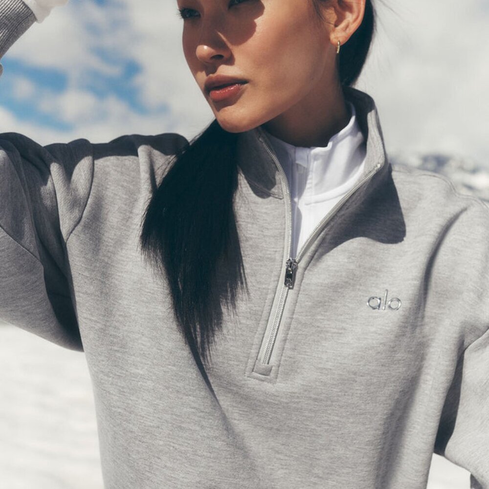 NEW Alo Yoga Accolade 1/4 Zip Pullover Athletic Heather Grey Large Unisex gym - Picture 5 of 5